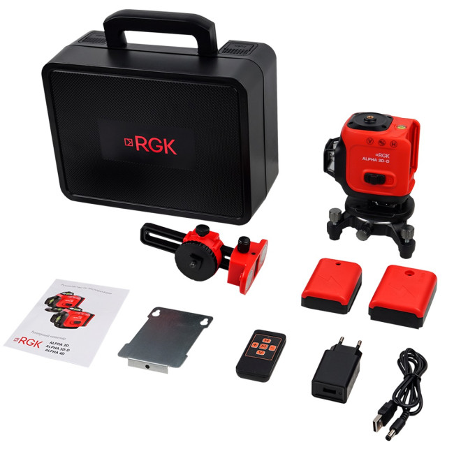 Лазерный уровень RGK ALPHA 3D-D с калибровкой с зелёным лучом Лазерный уровень RGK ALPHA 3D-D с калибровкой с зелёным лучом