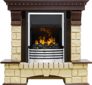 Каминокомплект Pierre Luxe - Темный дуб / Шампань (Высота 1050мм) с очагом Flagstaff