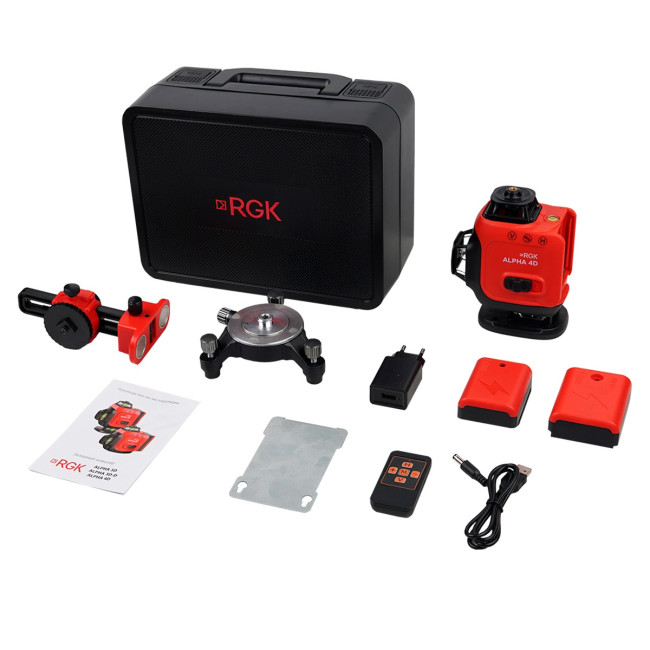 Лазерный уровень RGK ALPHA 4D с калибровкой с зелёным лучом Лазерный уровень RGK ALPHA 4D с калибровкой с зелёным лучом
