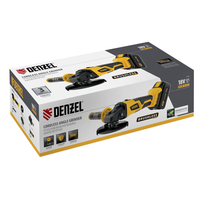 Машина углошлифовальная аккумуляторная бесщет. BLG-IB-18-125-4, Li-ion, 18 В Denzel Машина углошлифовальная аккумуляторная бесщет. BLG-IB-18-125-4, Li-ion, 18 В Denzel