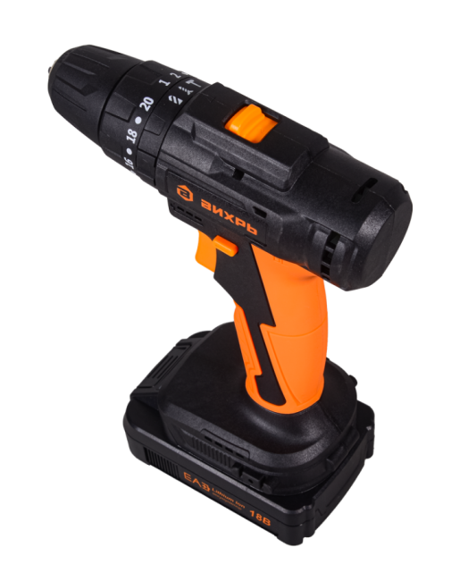 Дрель-шуруповерт аккумуляторная Вихрь ДА-18Л-2КУ/Б (бесщеточный двигатель) Дрель-шуруповерт аккумуляторная Вихрь ДА-18Л-2КУ/Б (бесщеточный двигатель)