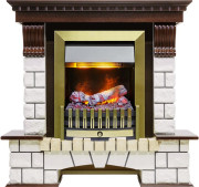 Каминокомплект Pierre Luxe - Темный дуб / Белый (Высота 1020мм) с очагом Danville Antique Brass FB2