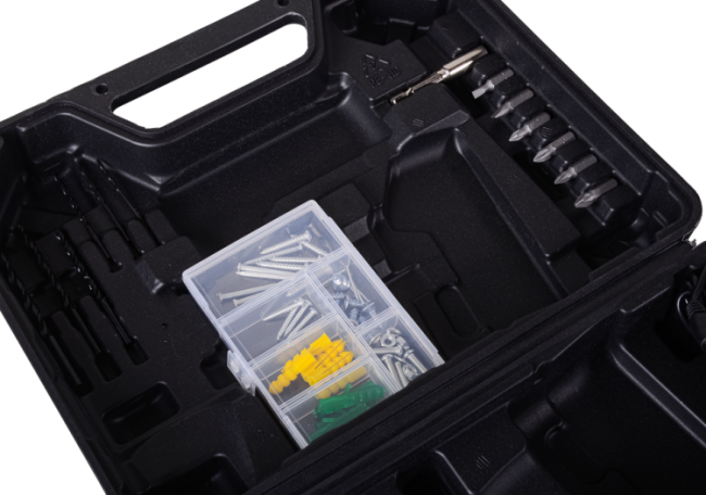 Дрель-шуруповерт аккумуляторная Вихрь ДА-20Л-2КА с набором оснастки 65 предметов