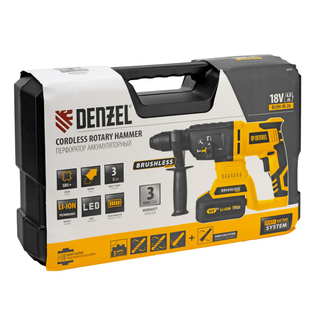 Перфоратор аккумуляторный BLRH-IB-26 Li-Ion, 18 В Denzel Перфоратор аккумуляторный BLRH-IB-26 Li-Ion, 18 В Denzel