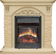 Каминокомплект Bern Сланец крупный бежевый / Алебастр темная патина с очагом Majestic FX Black