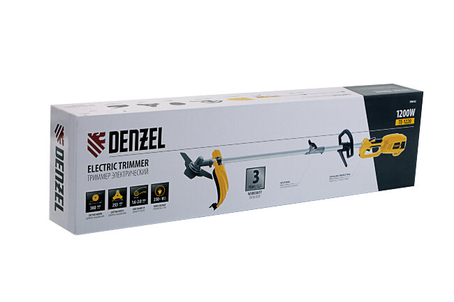 Триммер электрический TE-1220, 1200 Вт, 380 мм, катушка, диск, разборная штанга Denzel