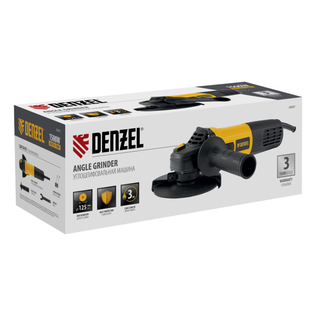 Машина шлифовальная угловая AG125-1500, 1500 Вт, 125 мм, 3000-11000 об/мин Denzel