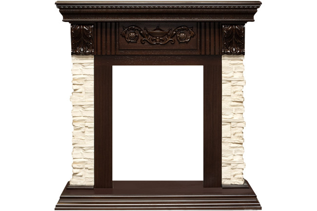 Каминокомплект Luxemburg (каменный) - Сланец/Темный дуб с очагом Fobos FX Black