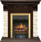 Каминокомплект Luxemburg (каменный) - Сланец/Темный дуб с очагом Fobos FX Brass