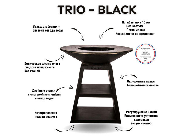 Уличный гриль Coeo TRIO 98 - NOIR (Высота 100)