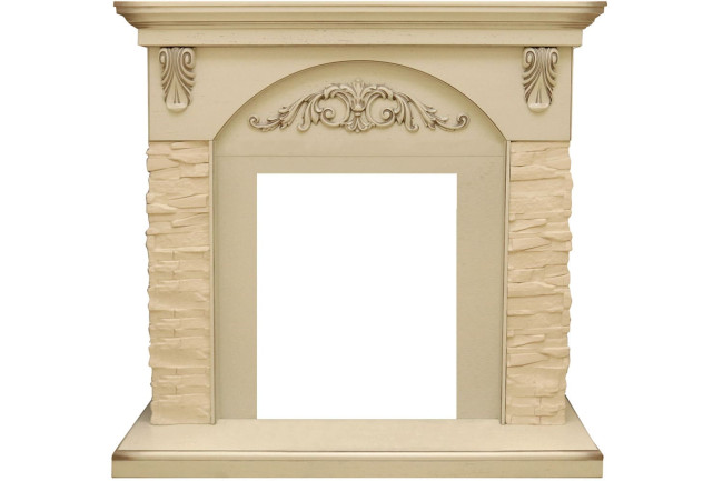 Каминокомплект Bern Сланец крупный бежевый / Алебастр темная патина с очагом Danville Chrome FB2