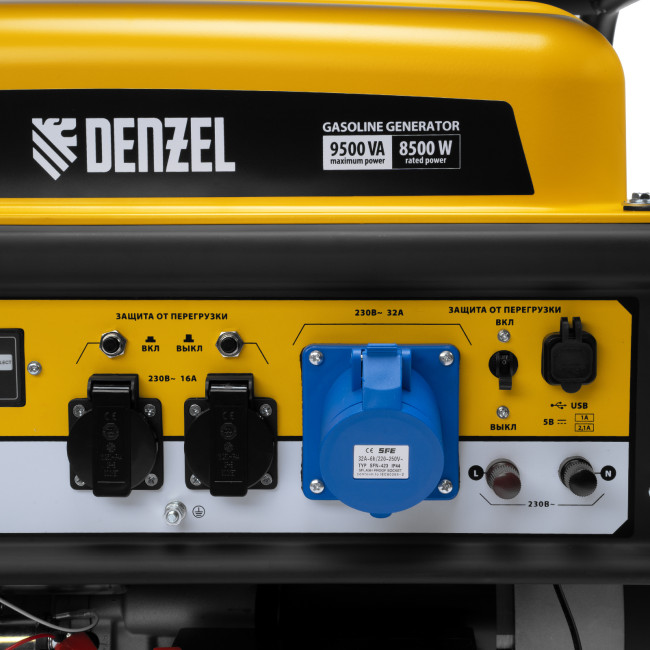 Генератор бензиновый PS-95EA-PRO, 9,5 кВт, 230 В, 40 л, разъём ATS, эл.старт Denzel