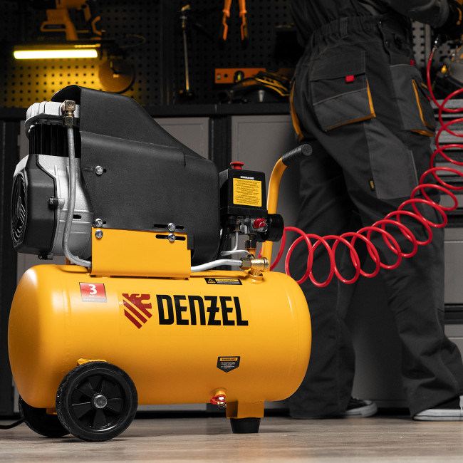 Компрессор воздушный DLC1300/24 безмасляный 1.3 кВт, 24 литра, 206 л/мин Denzel Компрессор воздушный DLC1300/24 безмасляный 1.3 кВт, 24 литра, 206 л/мин Denzel