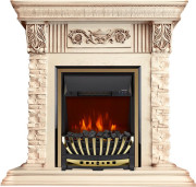 Каминокомплект Luxemburg (каменный) - Сланец/Cлоновая кость с патиной с очагом Aspen Gold