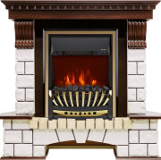 Каминокомплект Pierre Luxe угловой - Темный дуб / Белый с очагом Aspen Gold