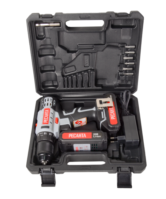 Дрель-шуруповерт аккумуляторная Ресанта ДА-20-2ЛК (2,0 А/ч)