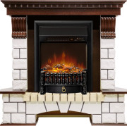 Каминокомплект Pierre Luxe угловой - Темный дуб / Белый с очагом Fobos FX M Black RC