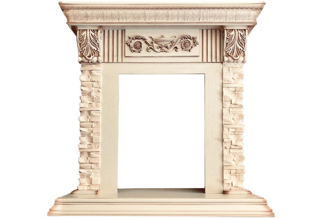 Каминокомплект Luxemburg (каменный) - Сланец/Cлоновая кость с патиной с очагом Majestic FX M Brass