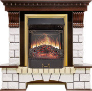 Каминокомплект Pierre Luxe угловой - Темный дуб / Белый с очагом Majestic FX M Brass