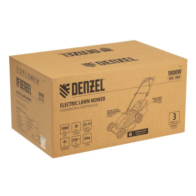 Газонокосилка электрическая GMC-1800, шир. 38см, 1800 Вт, 6 уров., травосб. 35 л Denzel