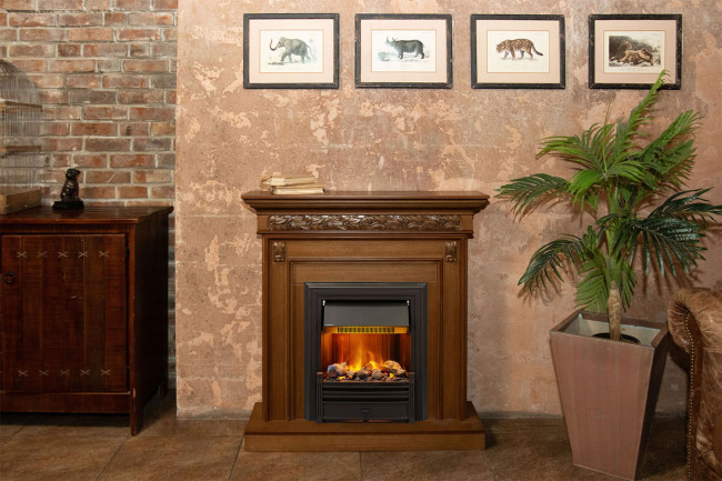 Каминокомплект Valletta - Темный дуб с очагом Brookline Black