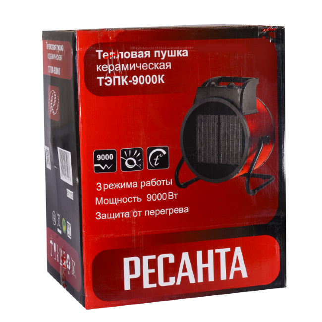 Тепловая электрическая пушка ТЭПК-9000K (керам.нагревательный элемент,круглая) Ресанта Тепловая электрическая пушка ТЭПК-9000K (керам.нагревательный элемент,круглая) Ресанта