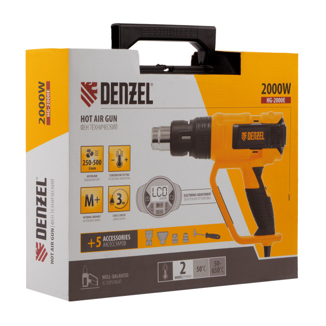 Фен технический HG-2000E, 2000 Вт, 2 режима, LCD дисплей Denzel Фен технический HG-2000E, 2000 Вт, 2 режима, LCD дисплей Denzel
