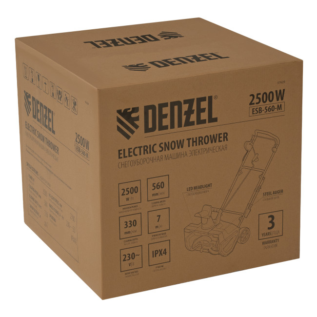 Электрическая снегоуборочная машина ESB-560-M, 2,5 кВт, металлический шнек, LED фара Denzel Электрическая снегоуборочная машина ESB-560-M, 2,5 кВт, металлический шнек, LED фара Denzel