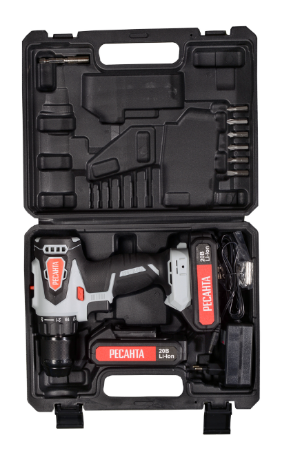 Дрель-шуруповерт аккумуляторная Ресанта ДА-20-2ЛК-Б (2,0 А/ч) (бесщеточный двигатель)