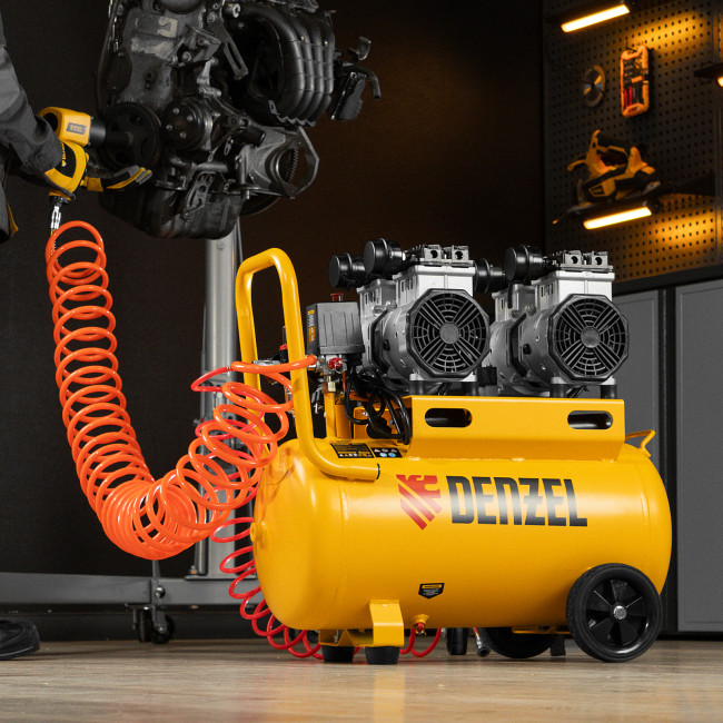 Компрессор безмасляный, малошумный DLS 2200/50, 2200 Вт, 2x1100, 50 л, 380 л/мин Denzel Компрессор безмасляный, малошумный DLS 2200/50, 2200 Вт, 2x1100, 50 л, 380 л/мин Denzel