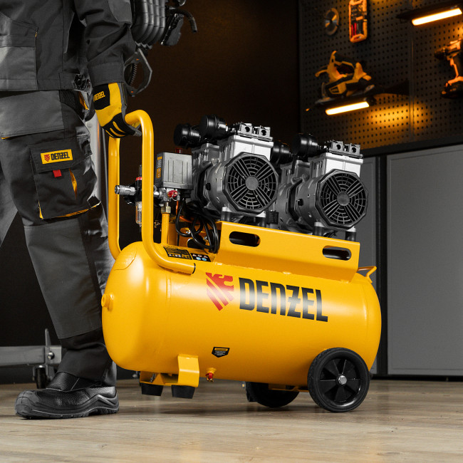 Компрессор безмасляный, малошумный DLS 2200/50, 2200 Вт, 2x1100, 50 л, 380 л/мин Denzel Компрессор безмасляный, малошумный DLS 2200/50, 2200 Вт, 2x1100, 50 л, 380 л/мин Denzel