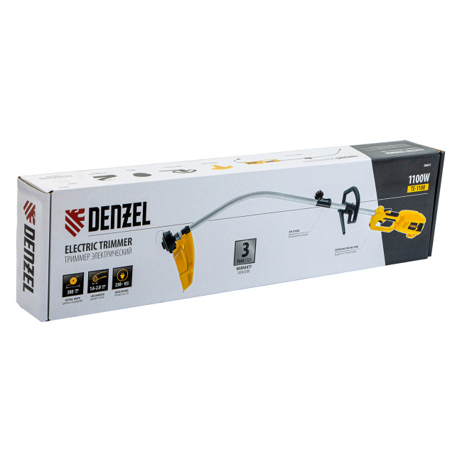 Триммер электрический TE-1100, 1100 Вт, 380 мм, катушка, разборная штанга Denzel