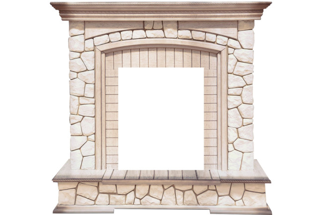 Каминокомплект Preston - Белый/Слоновая кость с патиной с очагом Aspen Black