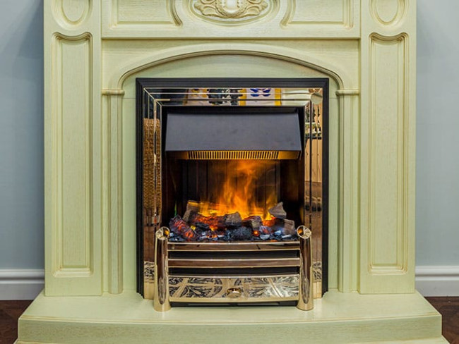 Каминокомплект Florence - Слоновая кость с патиной с очагом Atherton