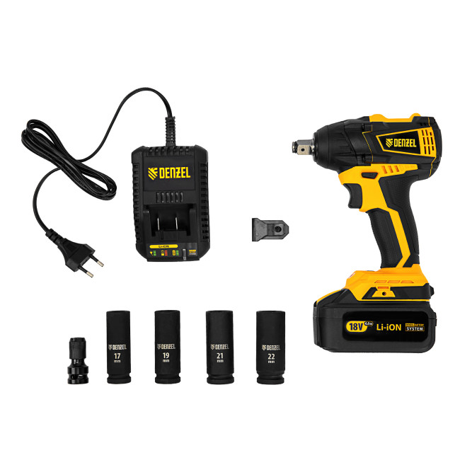 Гайковерт ударный аккумуляторный бесщет CIW-IB-300, Li-ion, 18В, 300Нм Denzel Гайковерт ударный аккумуляторный бесщет CIW-IB-300, Li-ion, 18В, 300Нм Denzel