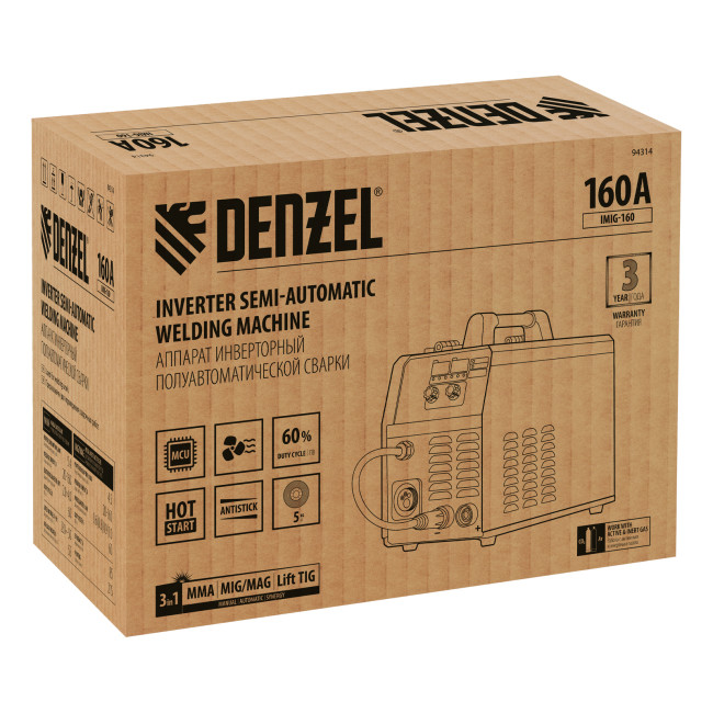 Аппарат инвертор. полуавтомат. cварки IMIG-160 Synergy, 160 А, ПВ 60%, катушка 5 кг Denzel Аппарат инвертор. полуавтомат. cварки IMIG-160 Synergy, 160 А, ПВ 60%, катушка 5 кг Denzel