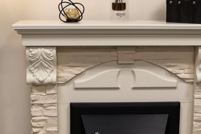 Каминокомплект Dublin - Дуб / Сланец белый с очагом Fobos FX M Black RC