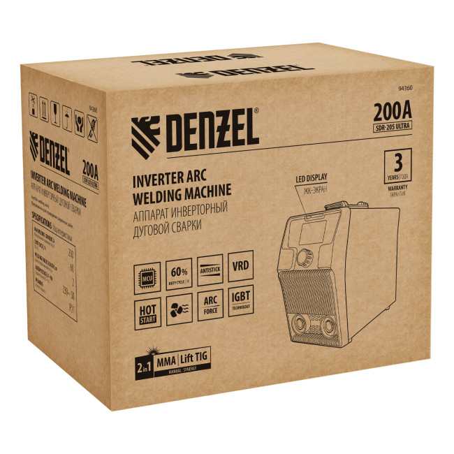 Аппарат инвертор. дуговой сварки SDR-205 Ultra, 200 А, ПВ 60% Denzel Аппарат инвертор. дуговой сварки SDR-205 Ultra, 200 А, ПВ 60% Denzel