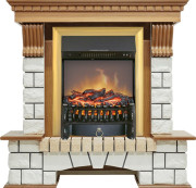 Каминокомплект Pierre Luxe - Дуб / Белый с очагом Fobos FX M Brass