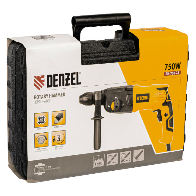 Перфоратор электрический RH-750-24, SDS-plus, 750 Вт, 2.5 Дж, 3 режима Denzel Перфоратор электрический RH-750-24, SDS-plus, 750 Вт, 2.5 Дж, 3 режима Denzel