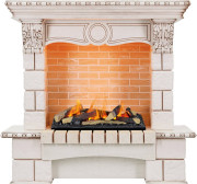 Каминокомплект Pierre Luxe угловой - Слоновая кость / Шампань с очагом Cassette 600 LNH-INT (с дровами)