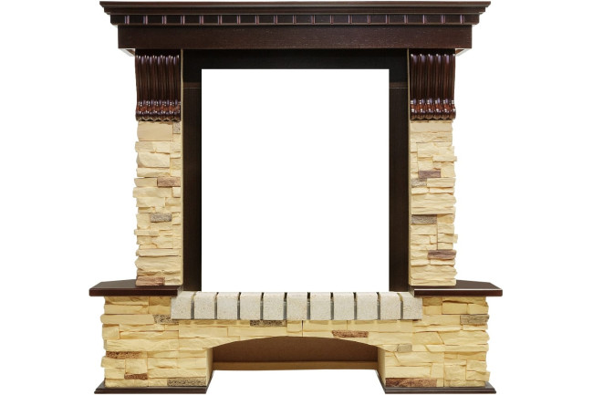 Каминокомплект Pierre Luxe угловой - Темный дуб / Сланец с очагом Fobos FX M Brass