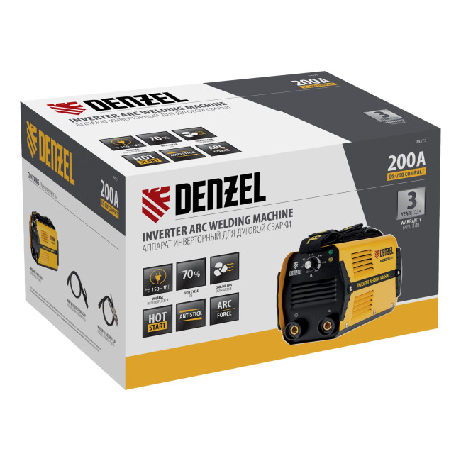 Аппарат инверторный дуговой сварки DS-200 Compact, 200 А, ПВ 70%, диаметр электрода 1.6-5 мм Denzel Аппарат инверторный дуговой сварки DS-200 Compact, 200 А, ПВ 70%, диаметр электрода 1.6-5 мм Denzel