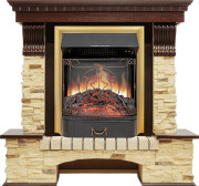 Каминокомплект Pierre Luxe угловой - Темный дуб / Сланец с очагом Majestic FX Brass
