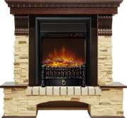 Каминокомплект Pierre Luxe - Темный дуб / Сланец с очагом Fobos FX M Black RC