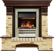 Каминокомплект Pierre Luxe угловой - Темный дуб / Сланец (Высота 1005мм) с очагом Cavendish