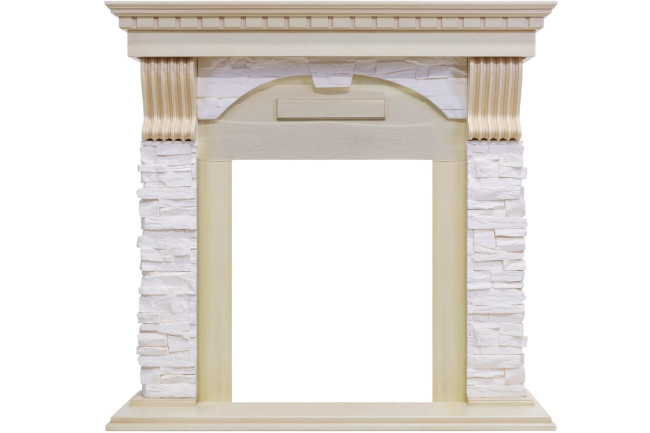 Каминокомплект Dublin - Слоновая кость с патиной / Сланец крем с очагом Danville Brass FB2
