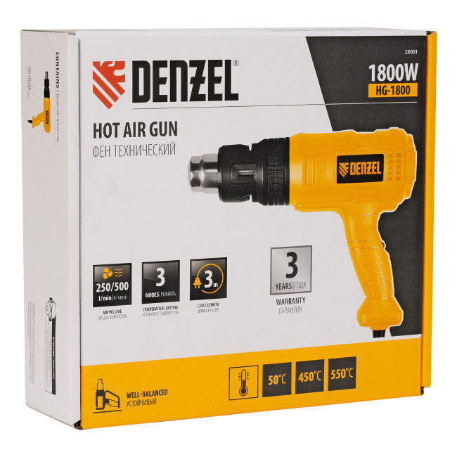 Фен технический HG-1800, 1800 Вт, 3 режима Denzel Фен технический HG-1800, 1800 Вт, 3 режима Denzel