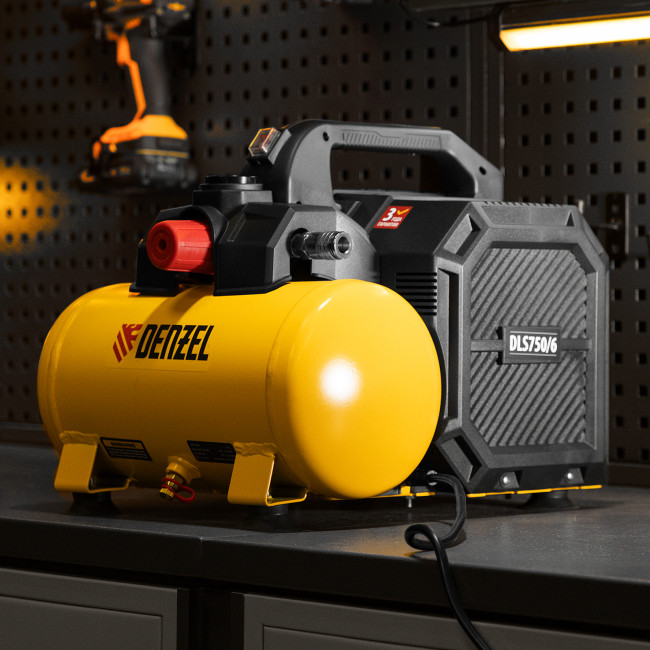 Компрессор  DLS750/6 безмасляный малошумный 750 Вт, 140 л/мин,ресивер 6 л Denzel