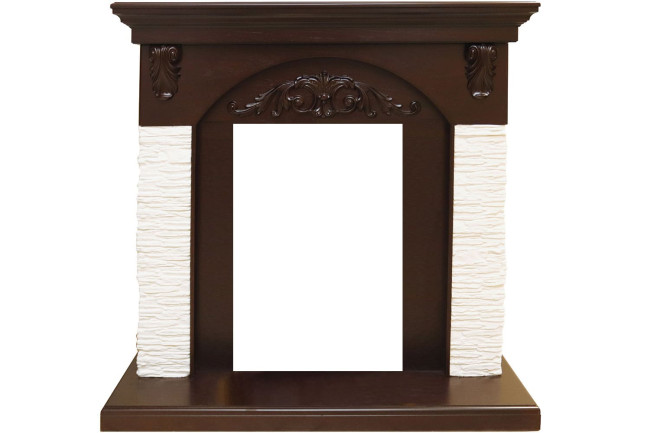 Каминокомплект Bern Сланец мелкий белый / Темный дуб с очагом Fobos FX M Black RC